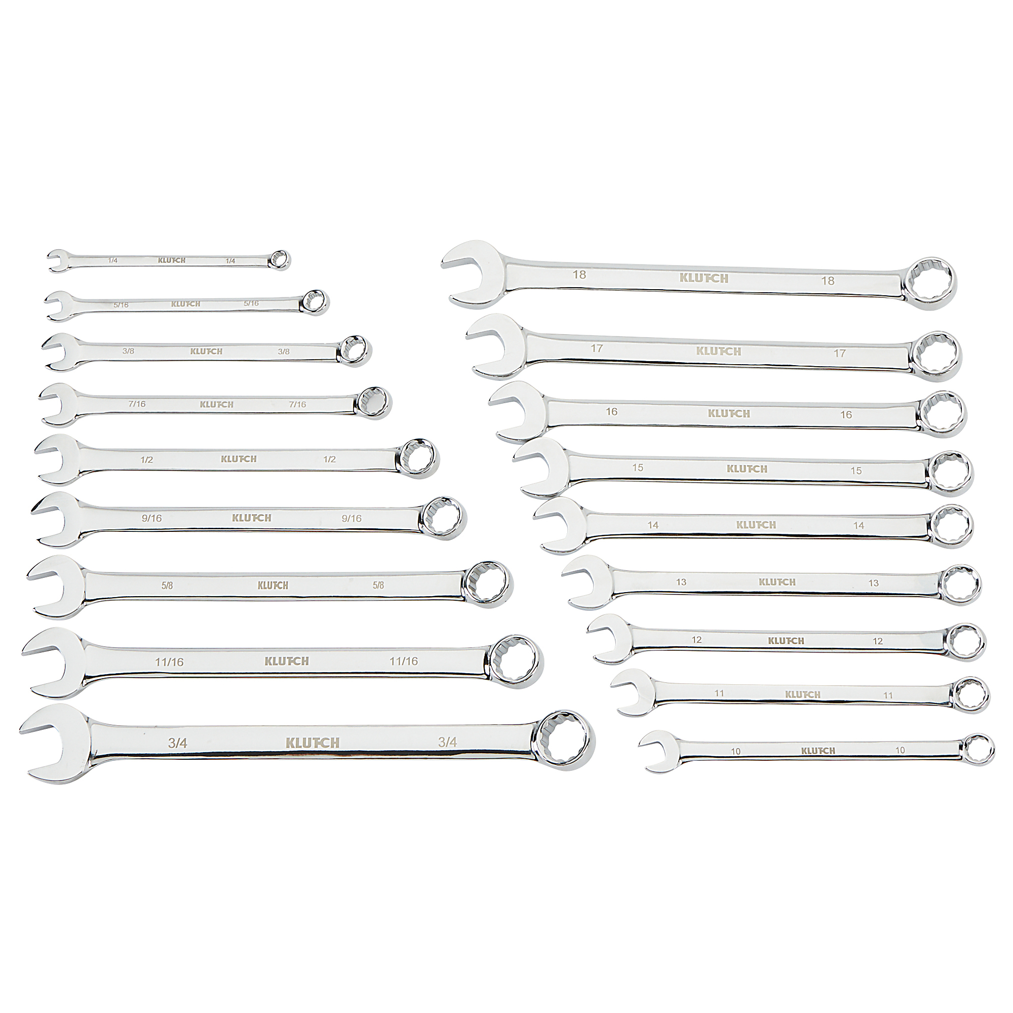 Klutch 18Pc. SAE/Metric ExtraLong Combination Wrench Set, Model